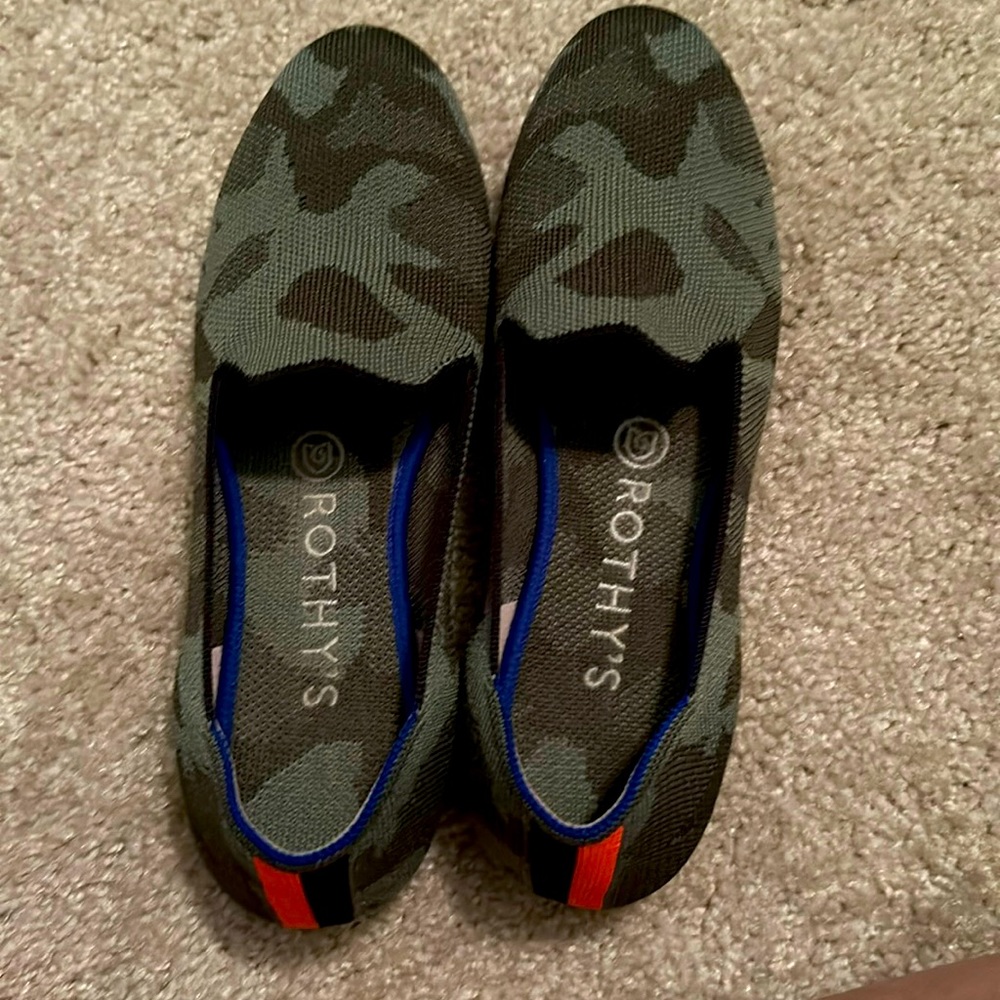 Rothy's Camouflage Flats with Blue and Red Accents